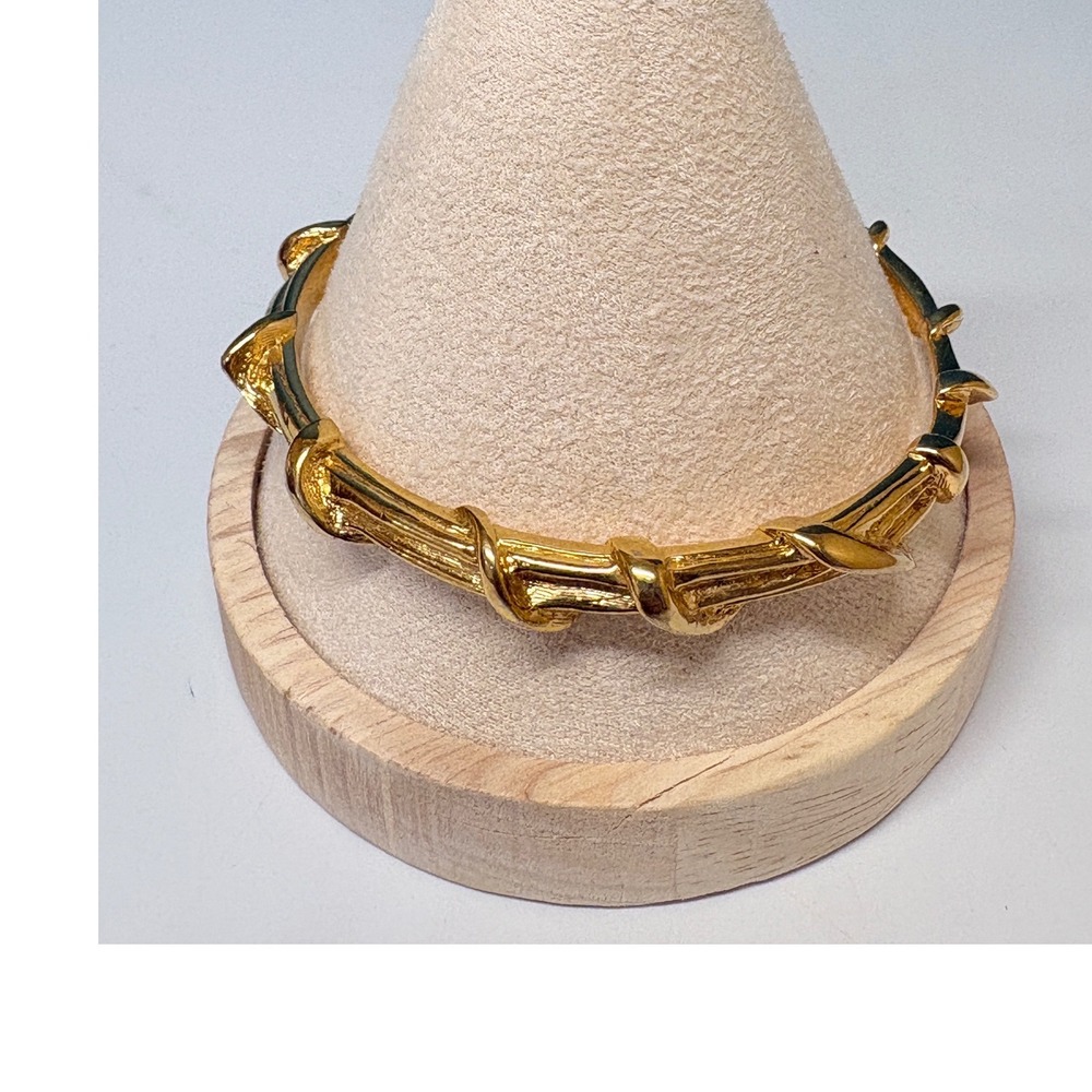 Gold Tone Twisted Vine Textured Branch Bangle Bracelet 7.75 Inch